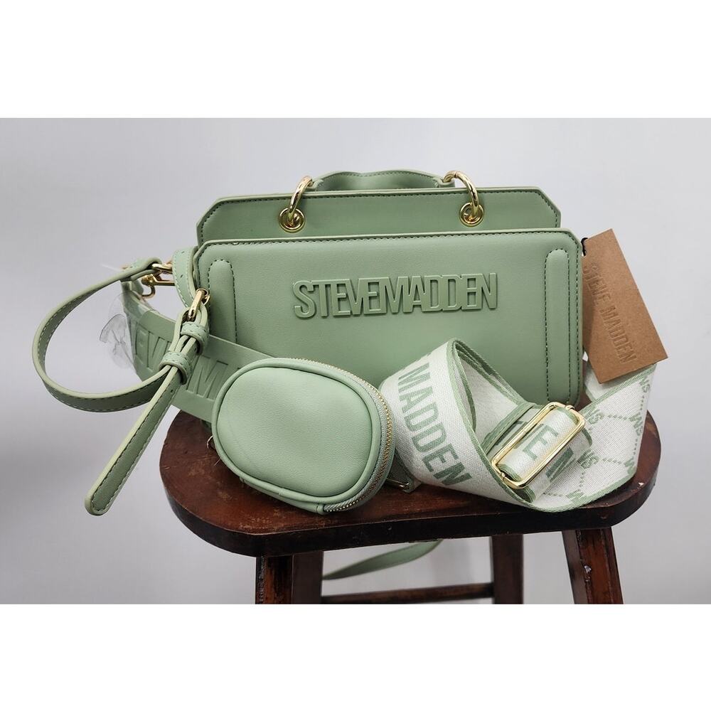 New Steve Madden BEVIELYN DT623890‎ Green Satchel Crossbody Bag 2 Straps